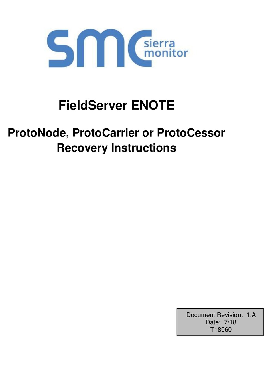 SMC SIERRA MONITOR FIELDSERVER PROTONODE GATEWAY RECOVERY MANUAL