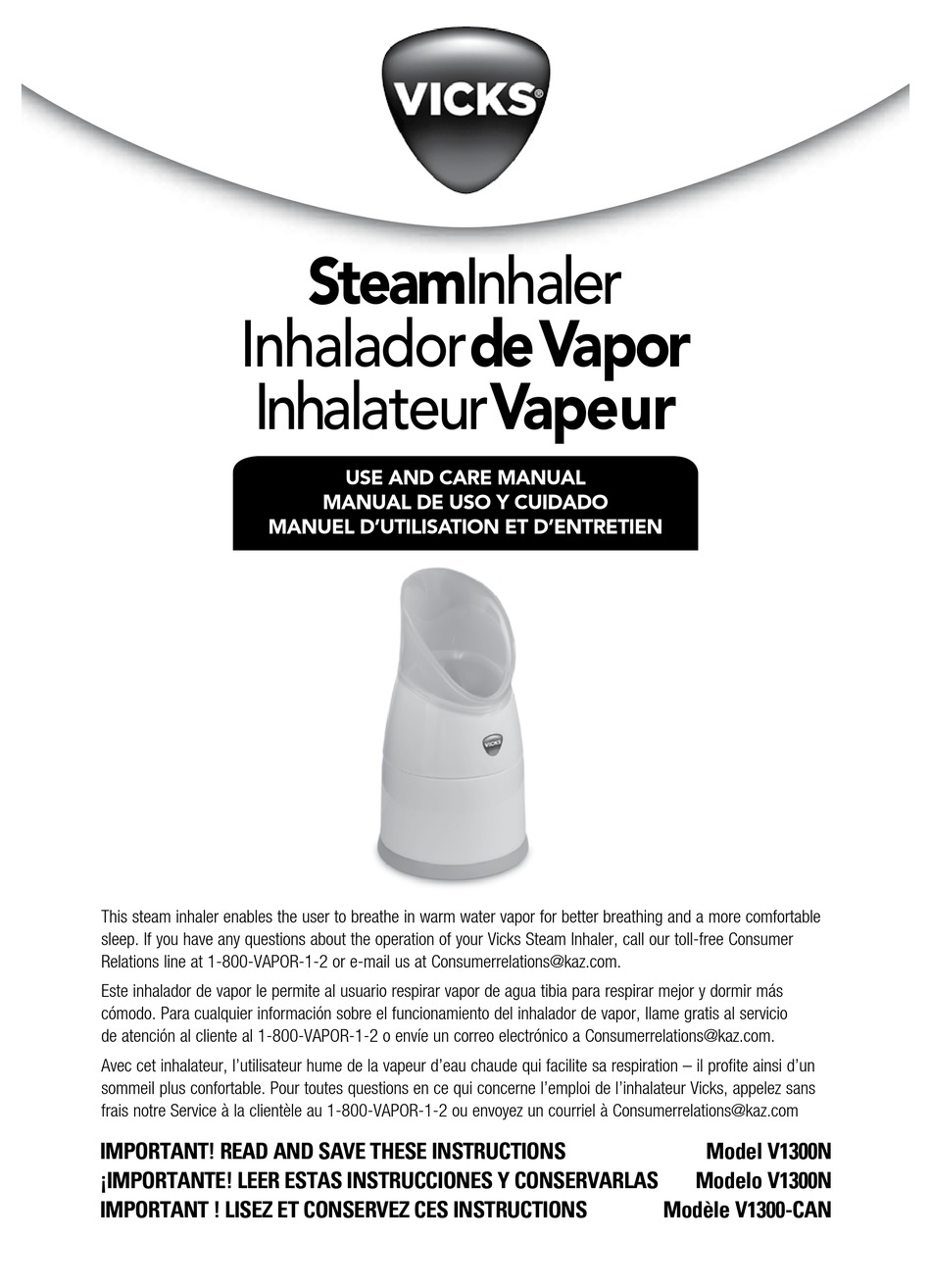 VICKS V1300N USE AND CARE MANUAL Pdf Download | ManualsLib