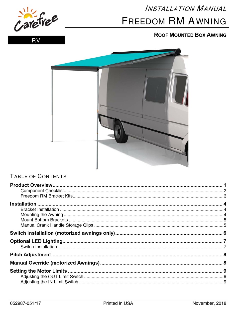 CAREFREE FREEDOM RM AWNING MOTORHOME INSTALLATION MANUAL ManualsLib