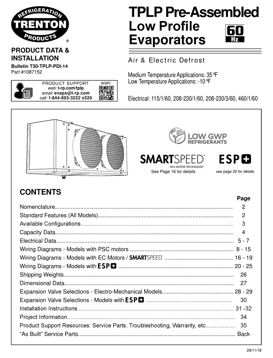 TRENTON TPLP SERIES AIR HANDLER INSTALLATION INSTRUCTIONS MANUAL