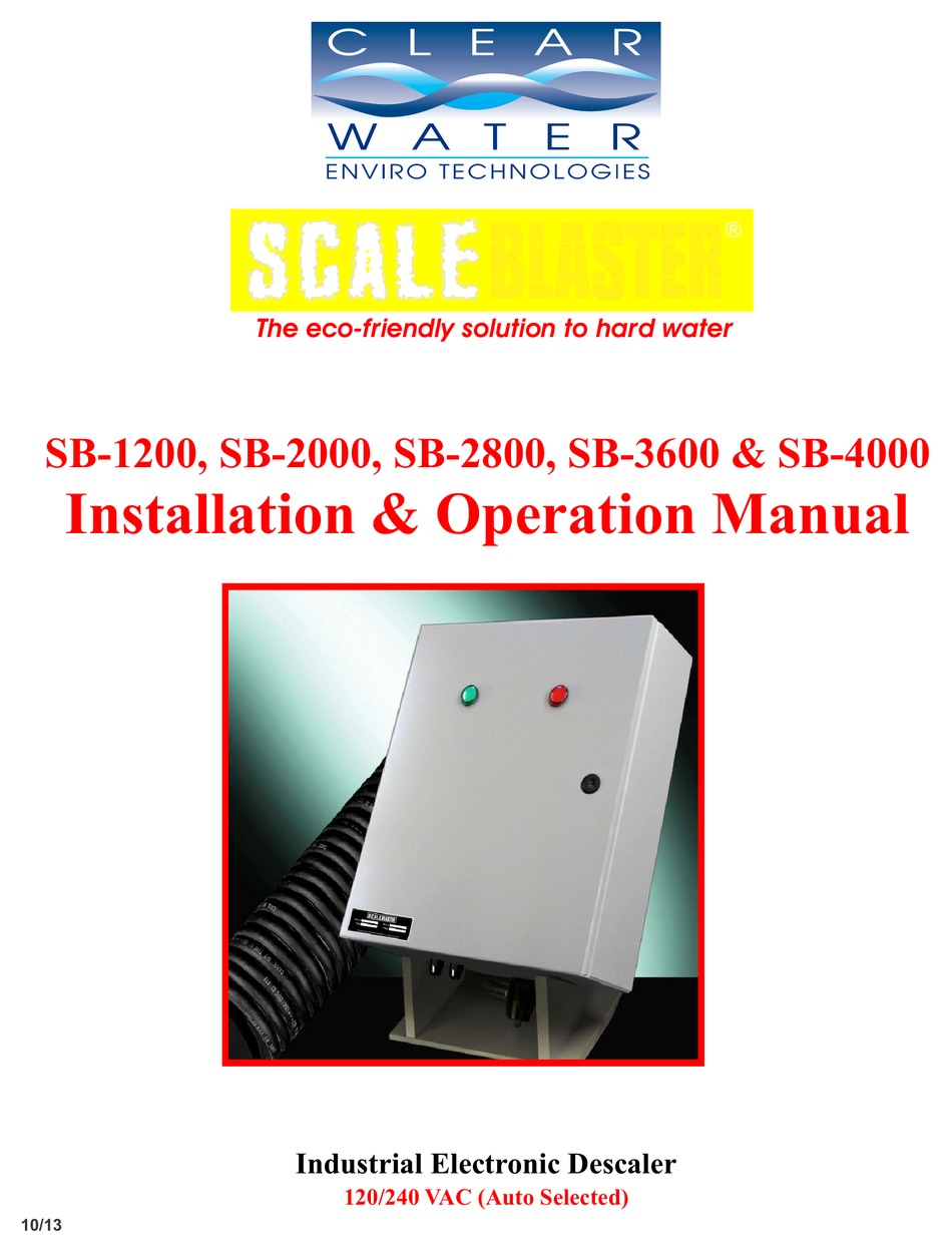 SCALEBLASTER SB1200 WATER DISPENSER INSTALLATION & OPERATION MANUAL
