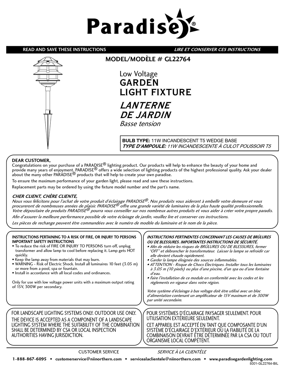 PARADISE GL22764 LIGHT FIXTURE INSTRUCTIONS ManualsLib