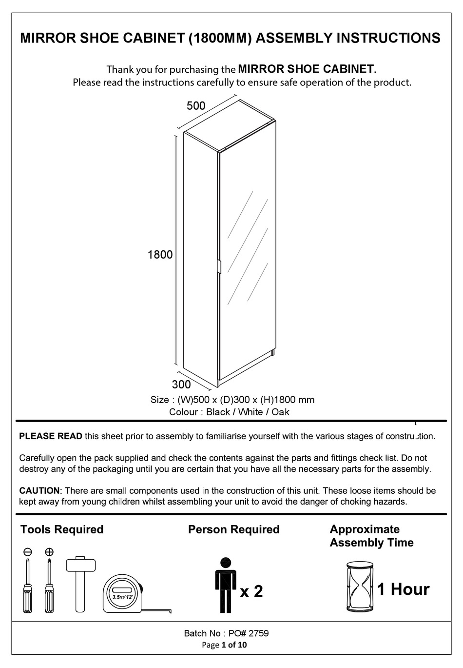 GFW MIRROR SHOE INDOOR FURNISHING ASSEMBLY INSTRUCTIONS MANUAL