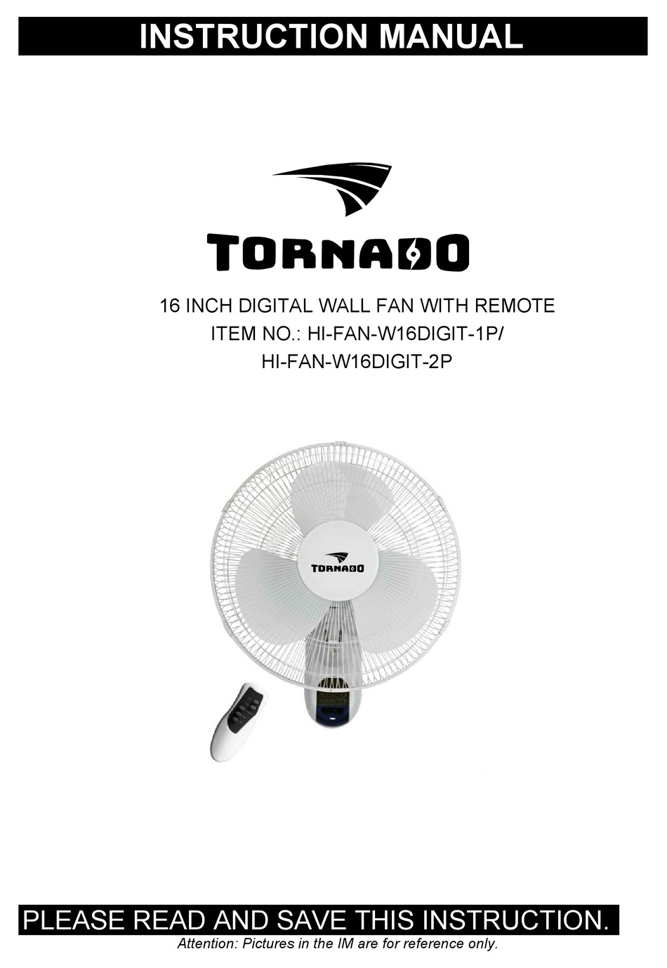 TORNADO HI-FAN-W16DIGIT-1P FAN INSTRUCTION MANUAL | ManualsLib