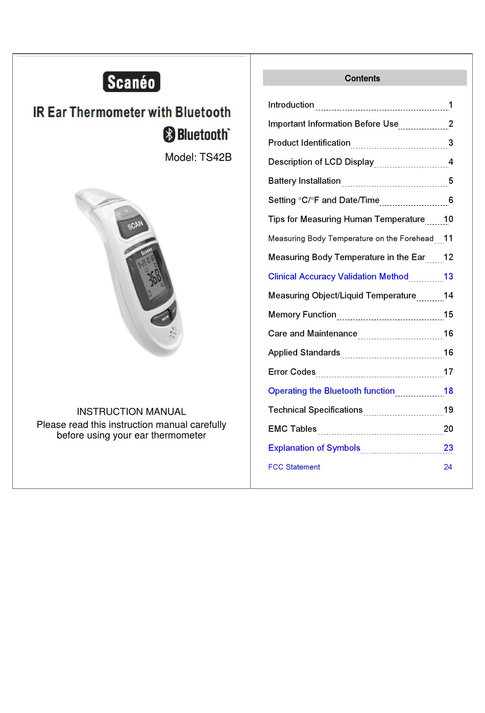 SCANEO TS42B THERMOMETER INSTRUCTION MANUAL ManualsLib