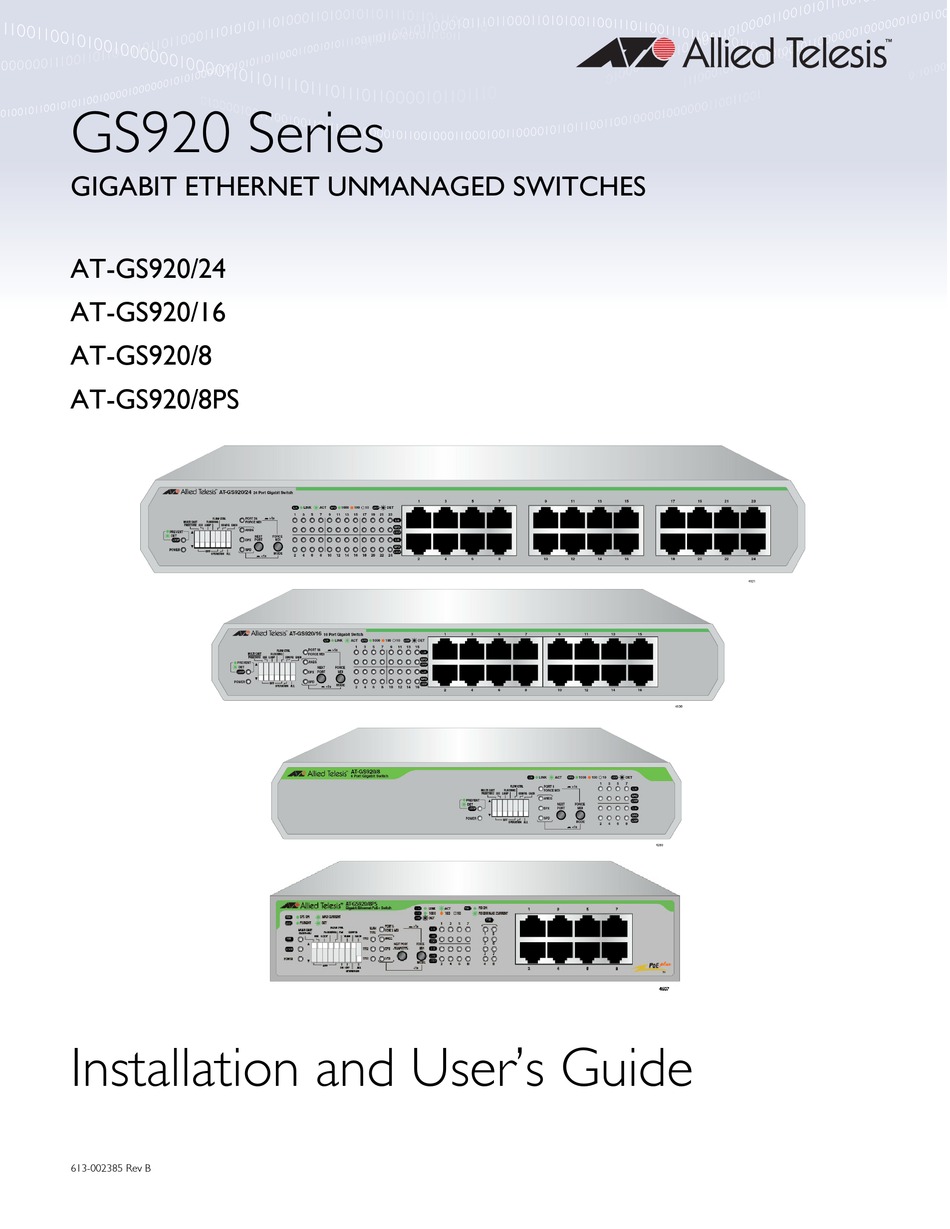 ALLIED TELESIS AT-GS920/16 SWITCH INSTALLATION AND USER MANUAL