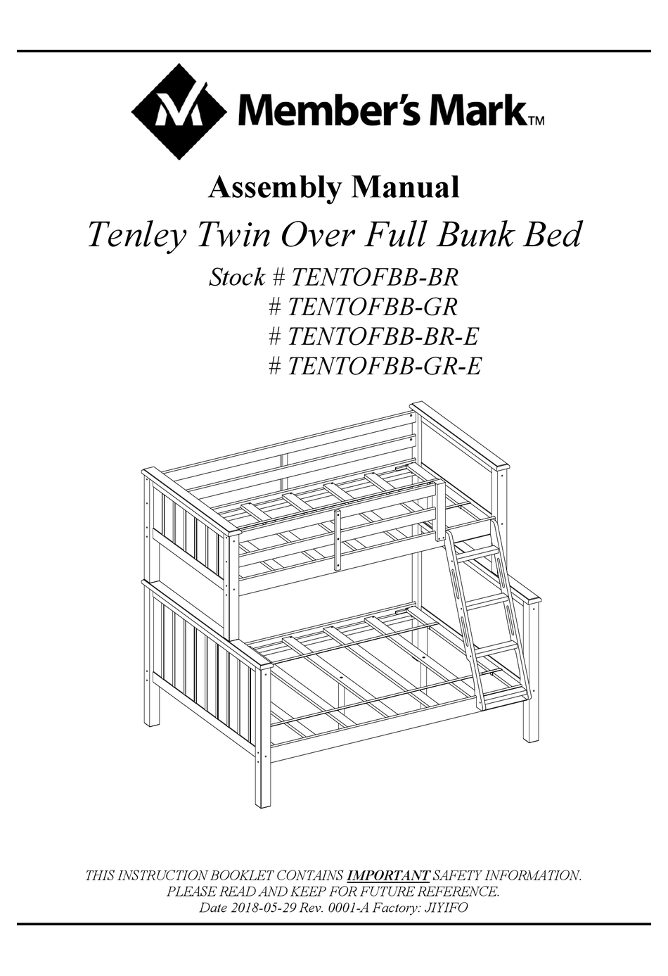 Assembly Manual, Twin Over Full Bunk Bed Assembly Instructions