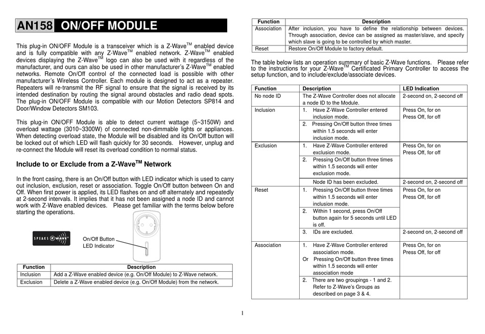 EVERSPRING AN158 MANUAL Pdf Download ManualsLib