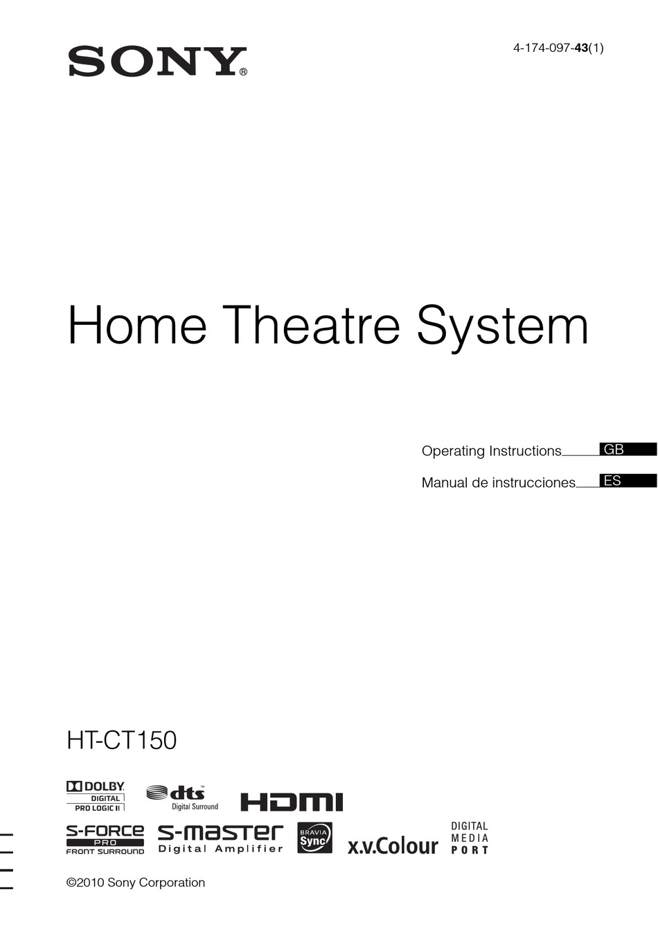 SONY HTCT150 HOME THEATER SYSTEM OPERATING INSTRUCTIONS MANUAL