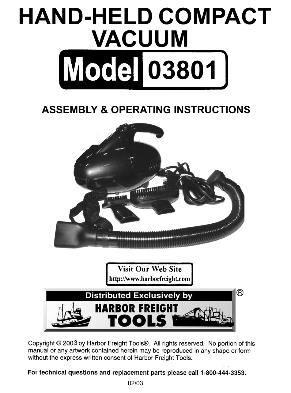 HARBOR FREIGHT TOOLS 03801 VACUUM CLEANER OPERATING INSTRUCTIONS MANUAL
