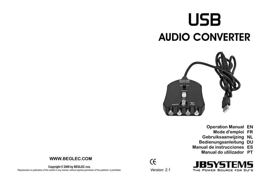 JB SYSTEMS USB AUDIO CONVERTER MEDIA CONVERTER OPERATION MANUAL ManuaLib