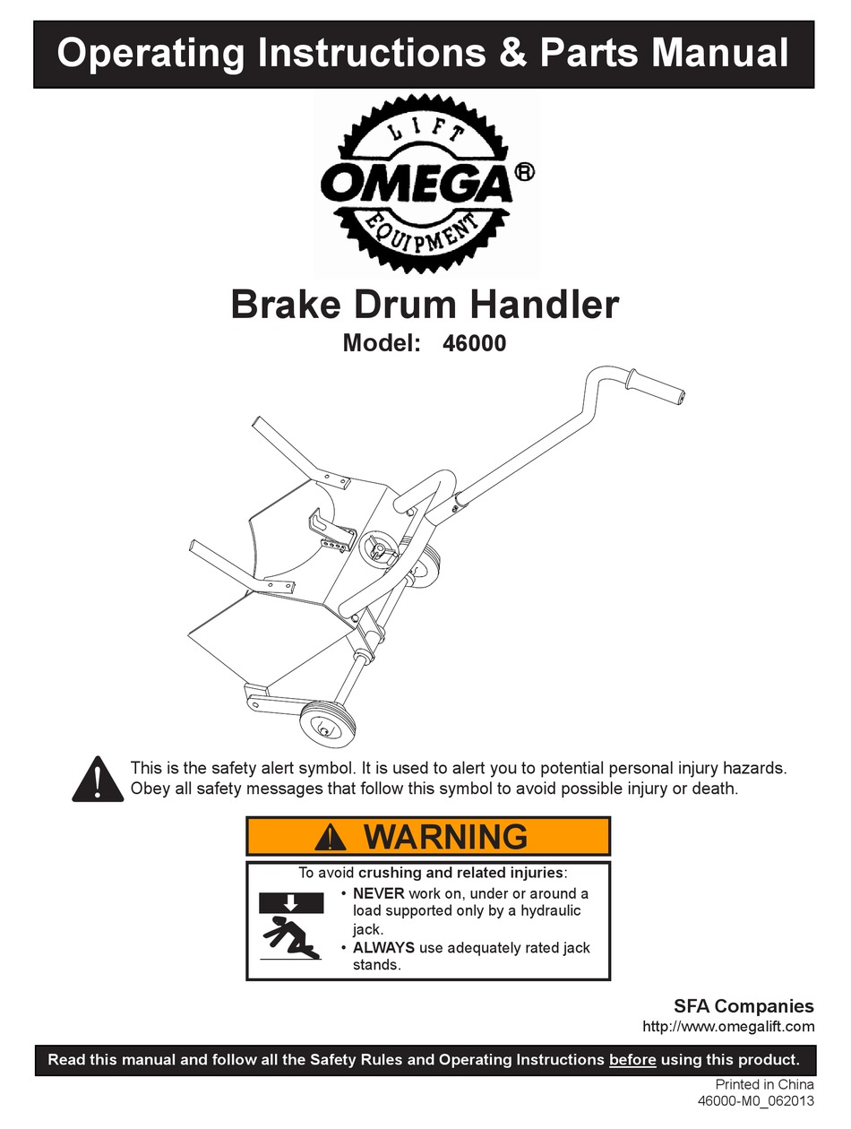 OMEGA LIFT EQUIPMENT 46000 OPERATING INSTRUCTIONS & PARTS MANUAL Pdf