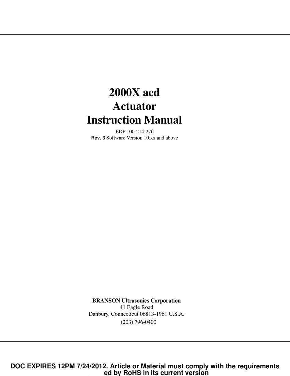 Branson 2000x Series Controller Instruction Manual Manualslib