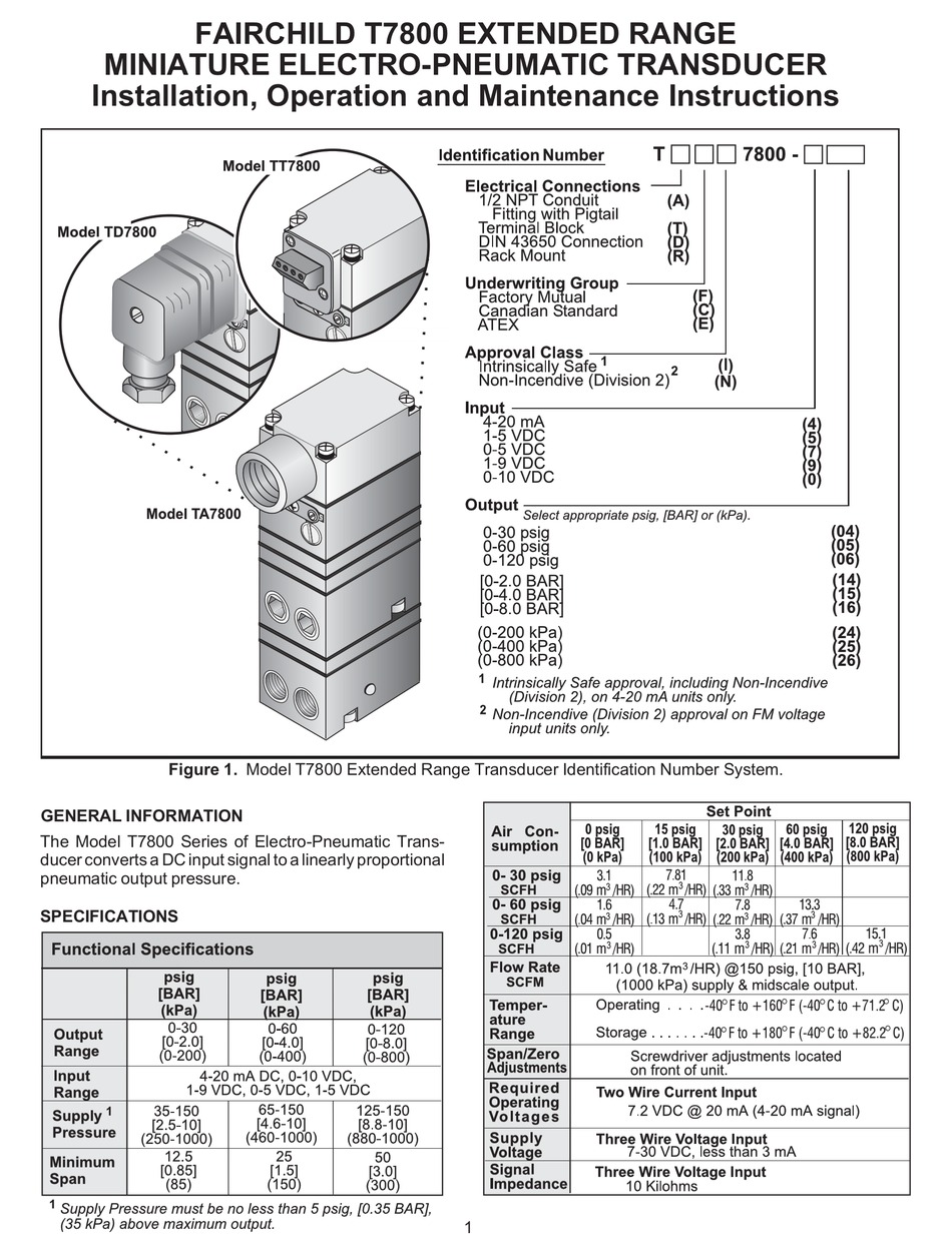 FAIRCHILD TT7800 TRANSDUCER INSTALLATION, OPERATION AND MAINTENANCE