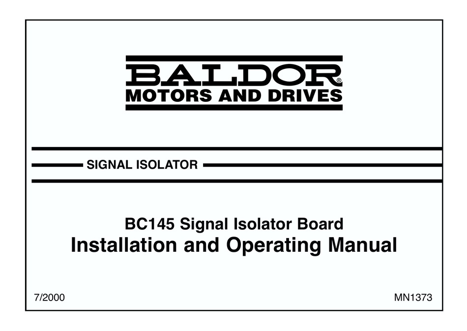 BALDOR BC145 INDUSTRIAL ELECTRICAL INSTALLATION AND OPERATING MANUAL ManualsLib