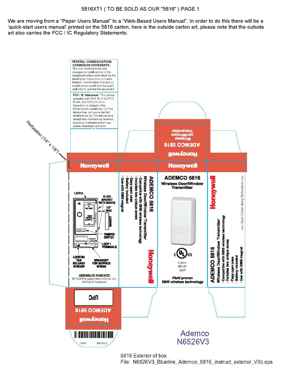 HONEYWELL 5816 INSTALLATION AND SETUP MANUAL Pdf Download | ManualsLib