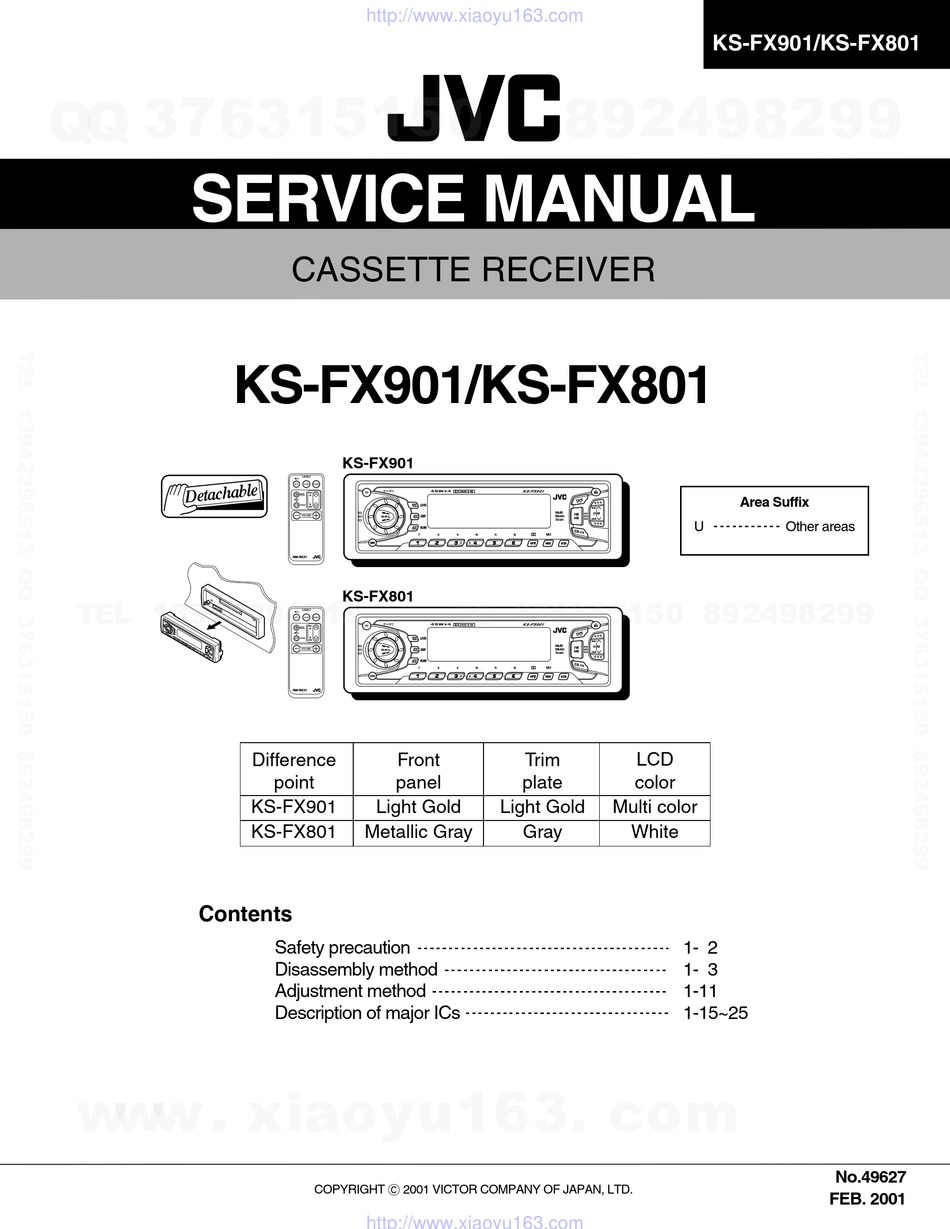 Jvc Ks Fx901 Car Receiver Service Manual Manualslib
