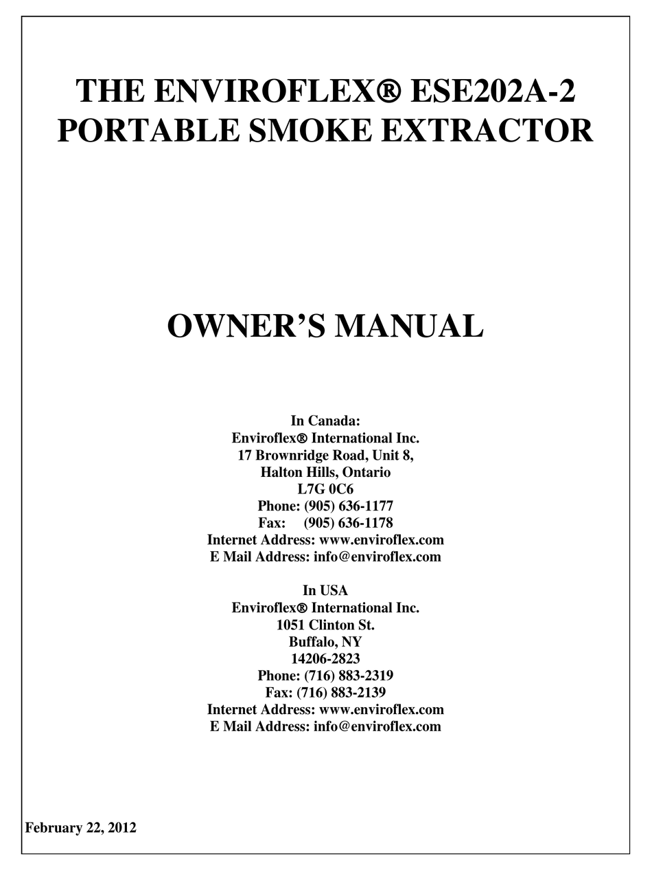 ENVIROFLEX ESE202A2 VENTILATION HOOD OWNER'S MANUAL ManualsLib