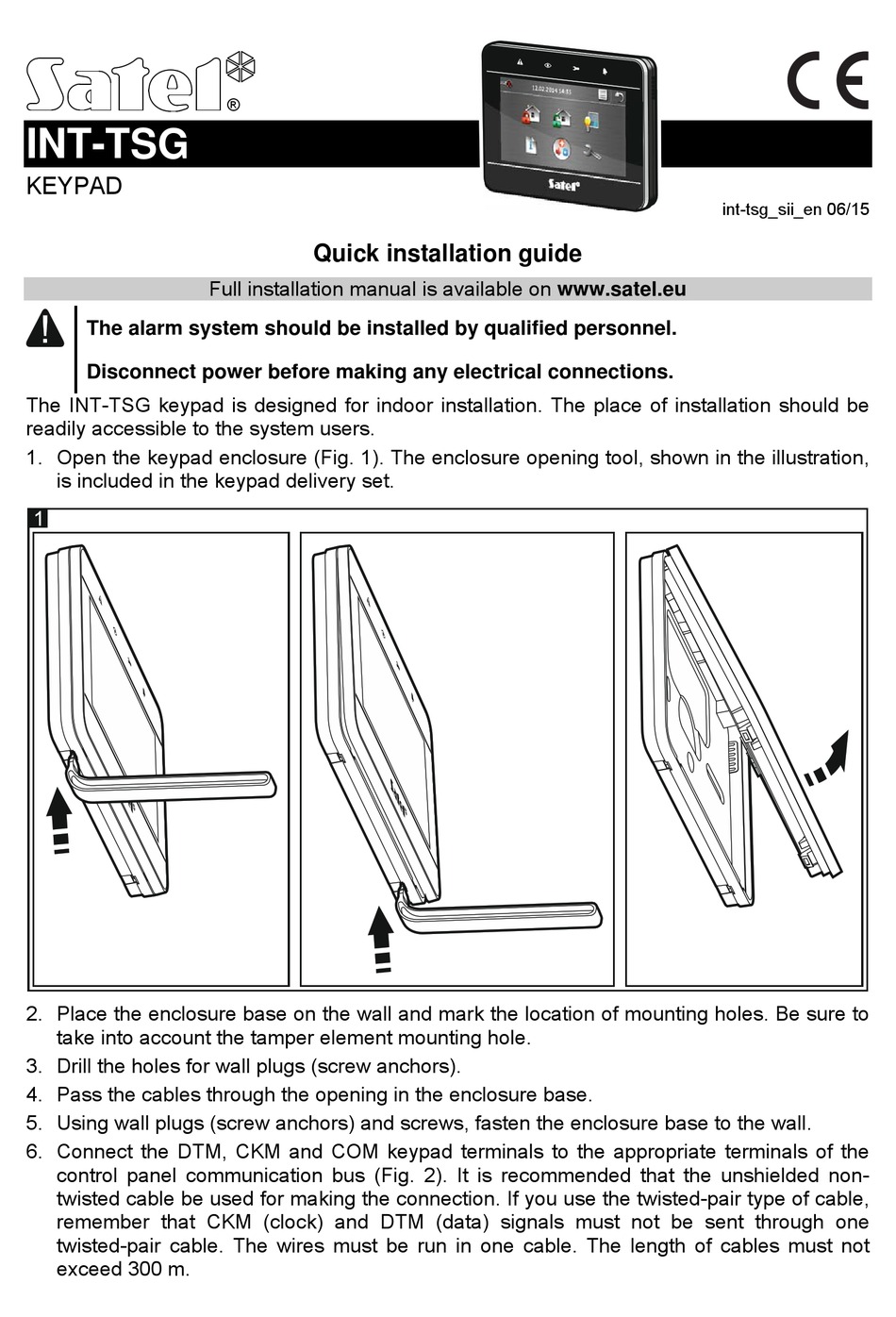SATEL INT TSG KEYPAD QUICK INSTALLATION MANUAL ManualsLib
