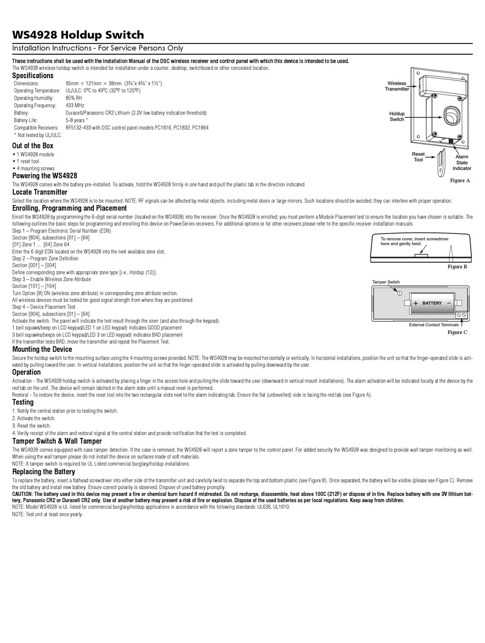 DSC WS4928 SWITCH INSTALLATION INSTRUCTIONS ManualsLib