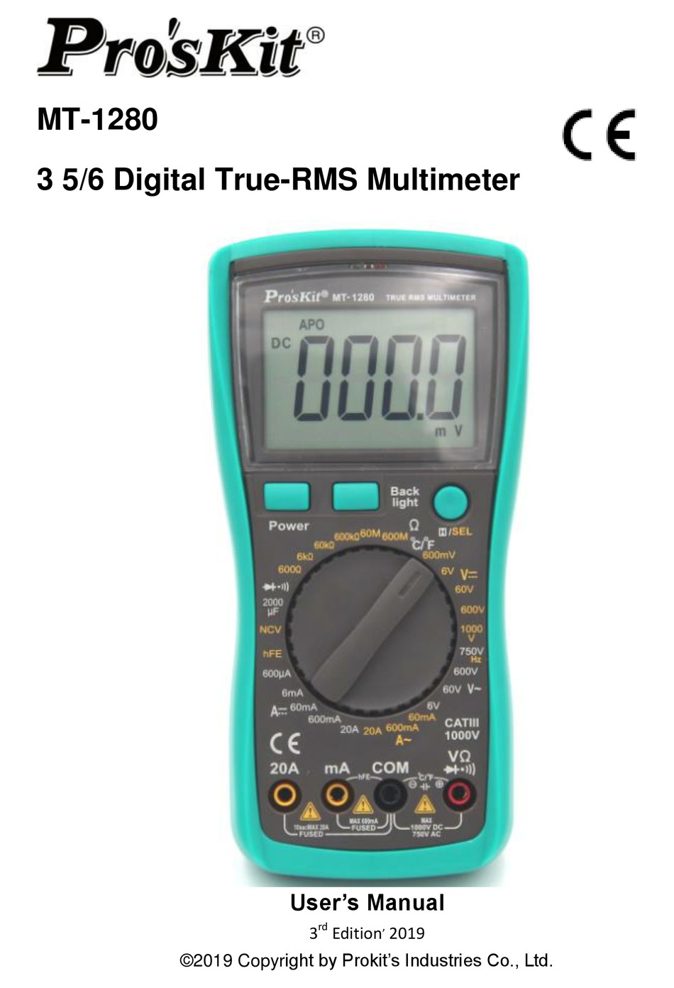 PRO'SKIT MT1280 MULTIMETER USER MANUAL ManualsLib