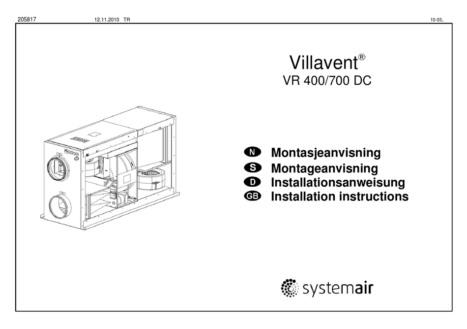 Systemair vr 700 manual