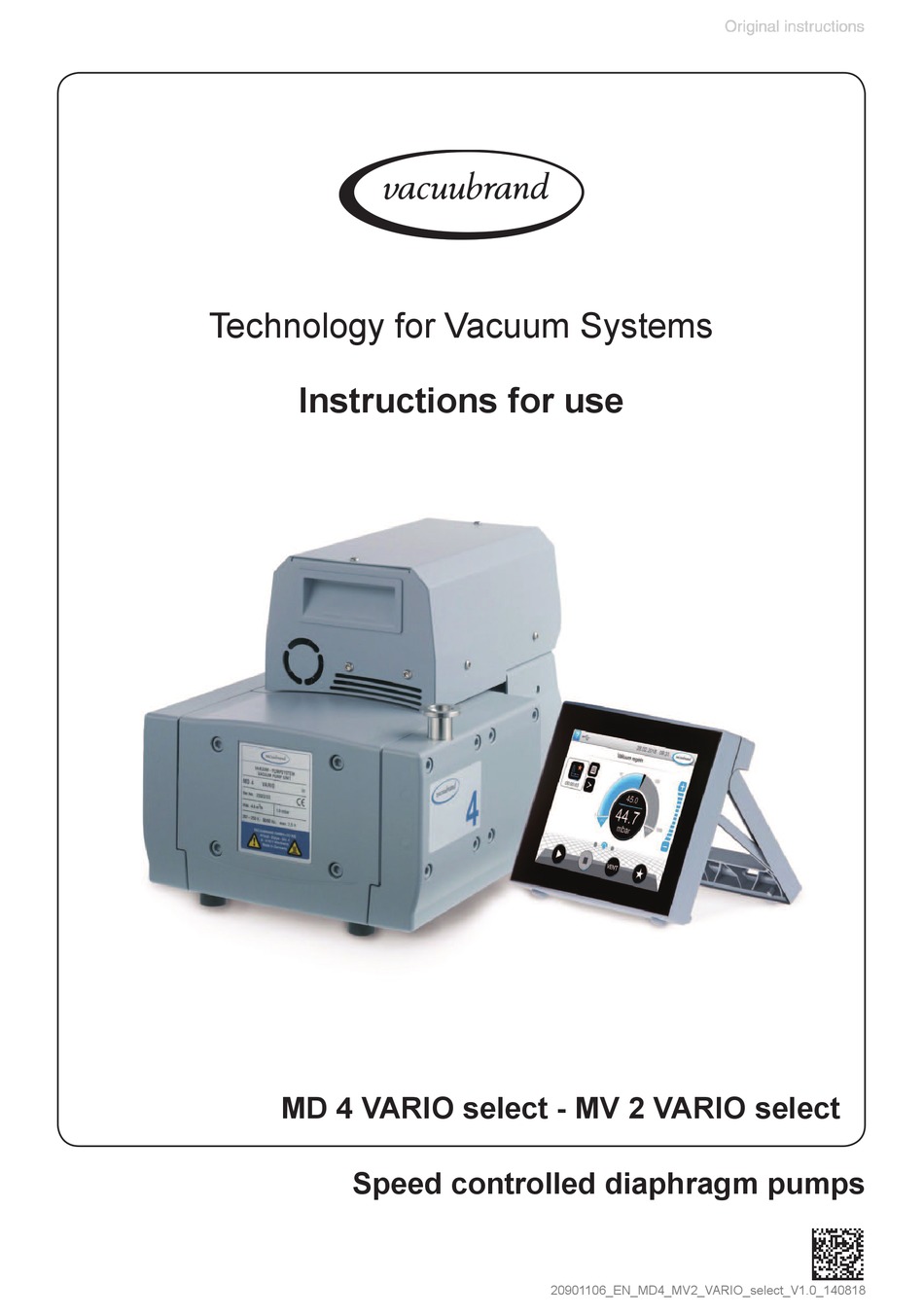 VACUUBRAND MD 4 VARIO SELECT WATER PUMP INSTRUCTIONS FOR USE MANUAL