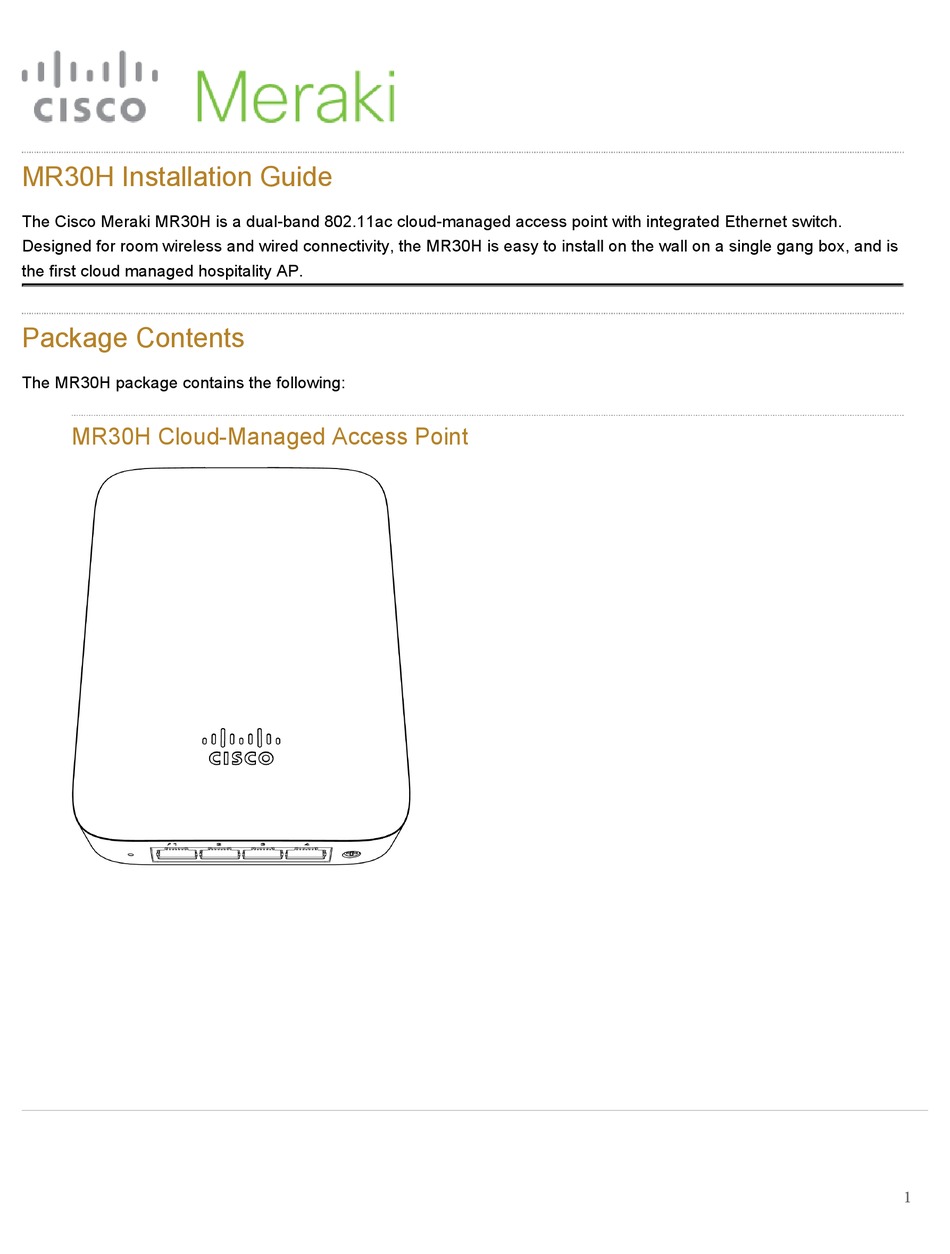 meraki wireless access point on Cisco Meraki Mr30h Installation Manual Pdf Download Manualslib
