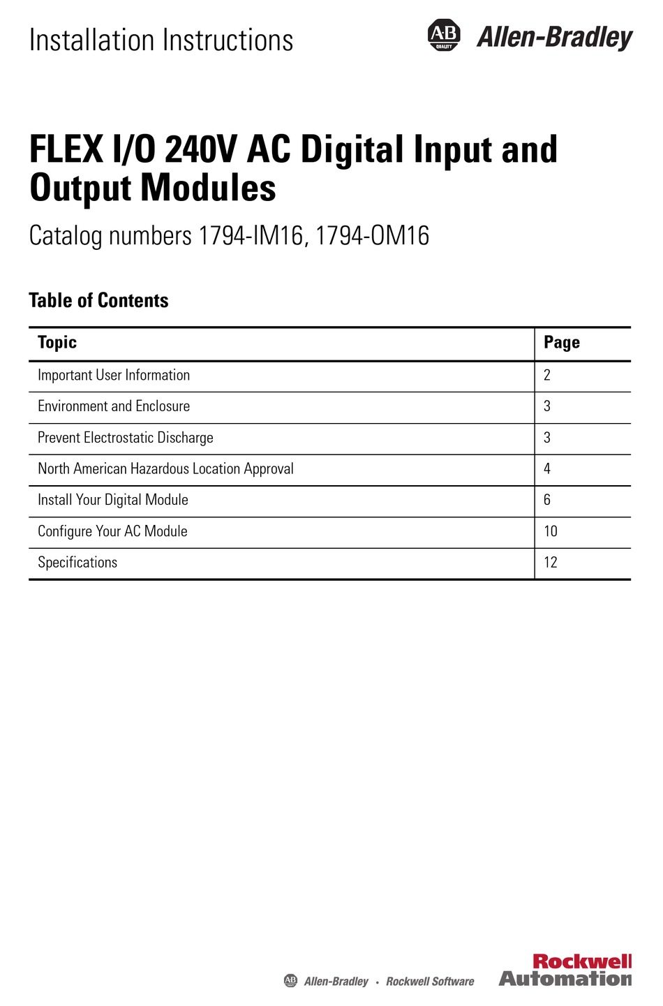 ALLENBRADLEY FLEX I/O 1794TBN I/O SYSTEM INSTALLATION INSTRUCTIONS