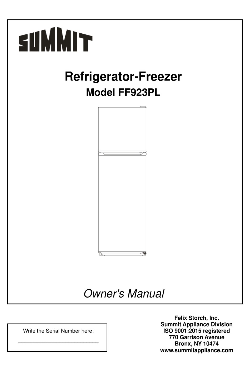 SUMMIT FF923PL OWNER'S MANUAL Pdf Download | ManualsLib