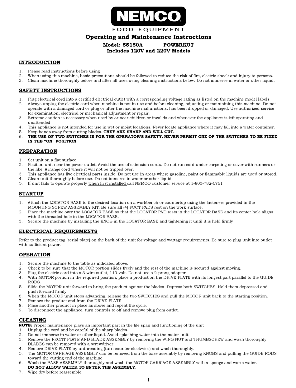 NEMCO 55150A OPERATING AND MAINTENANCE INSTRUCTIONS Pdf Download ManualsLib