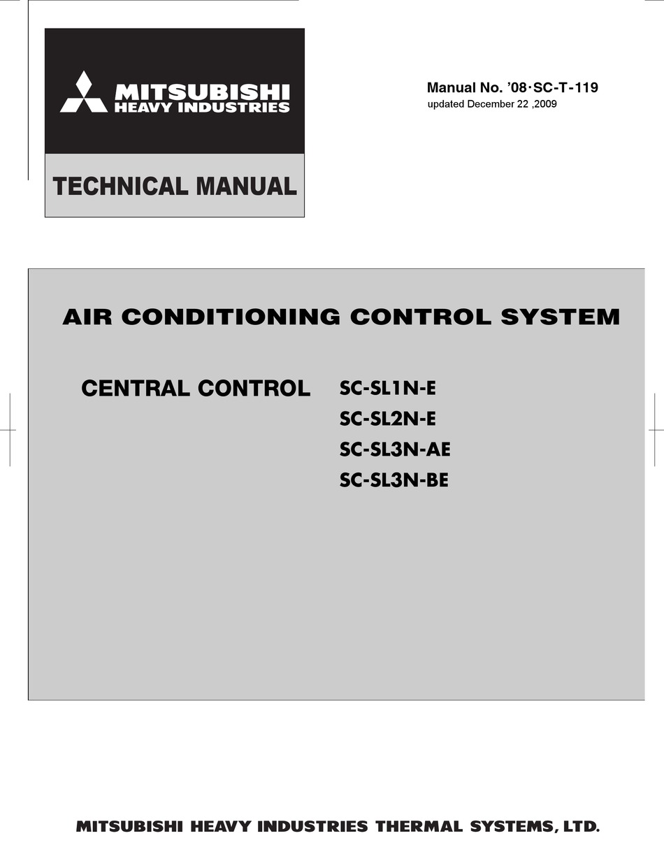 Mitsubishi Heavy Industries Sc Sl1n E Air Conditioner Technical Manual Manualslib