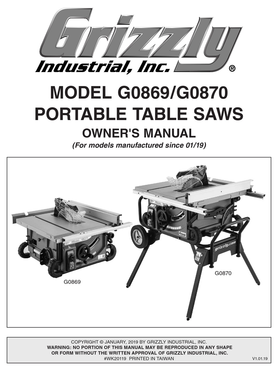 GRIZZLY G0869 SAW OWNER'S MANUAL ManualsLib