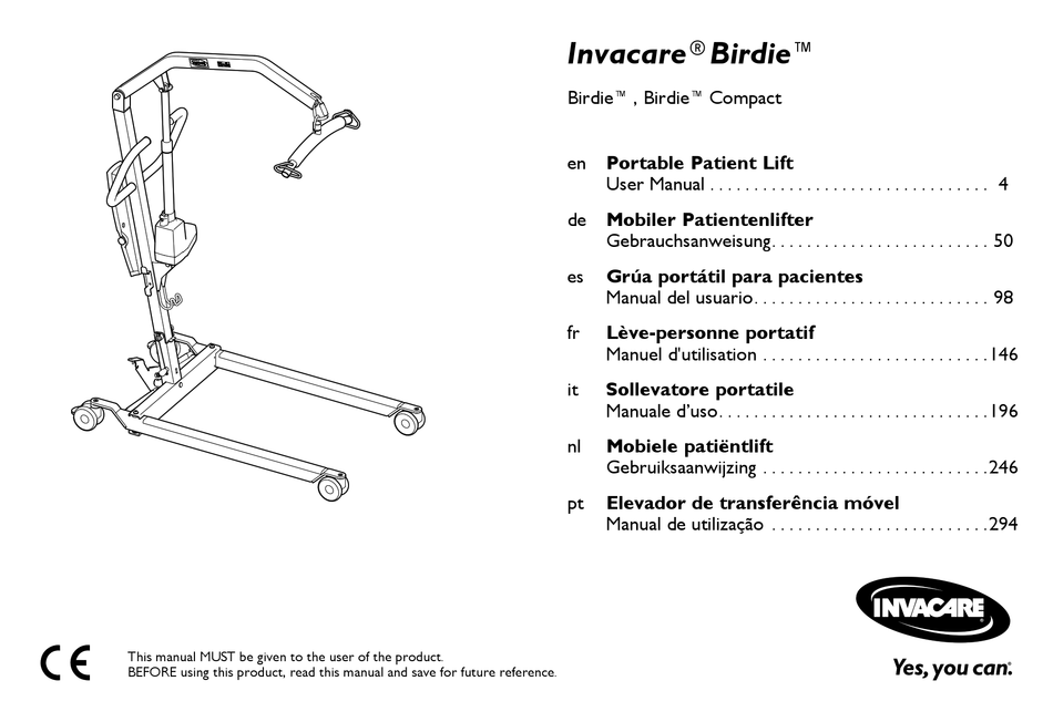 INVACARE BIRDIE LIFTING SYSTEM USER MANUAL ManualsLib