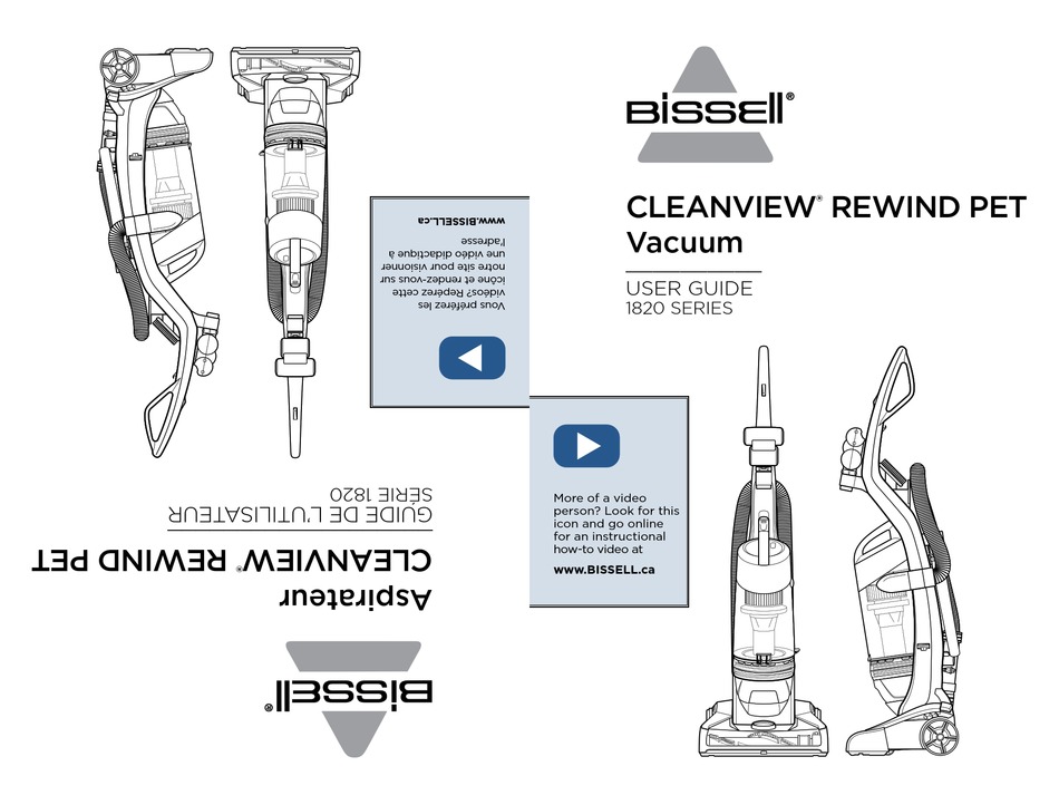 BISSELL CLEANVIEW REWIND PET 1820 SERIES VACUUM CLEANER USER MANUAL