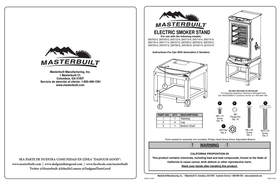Replacement Parts Masterbuilt Electric Smoker Parts Diagram
