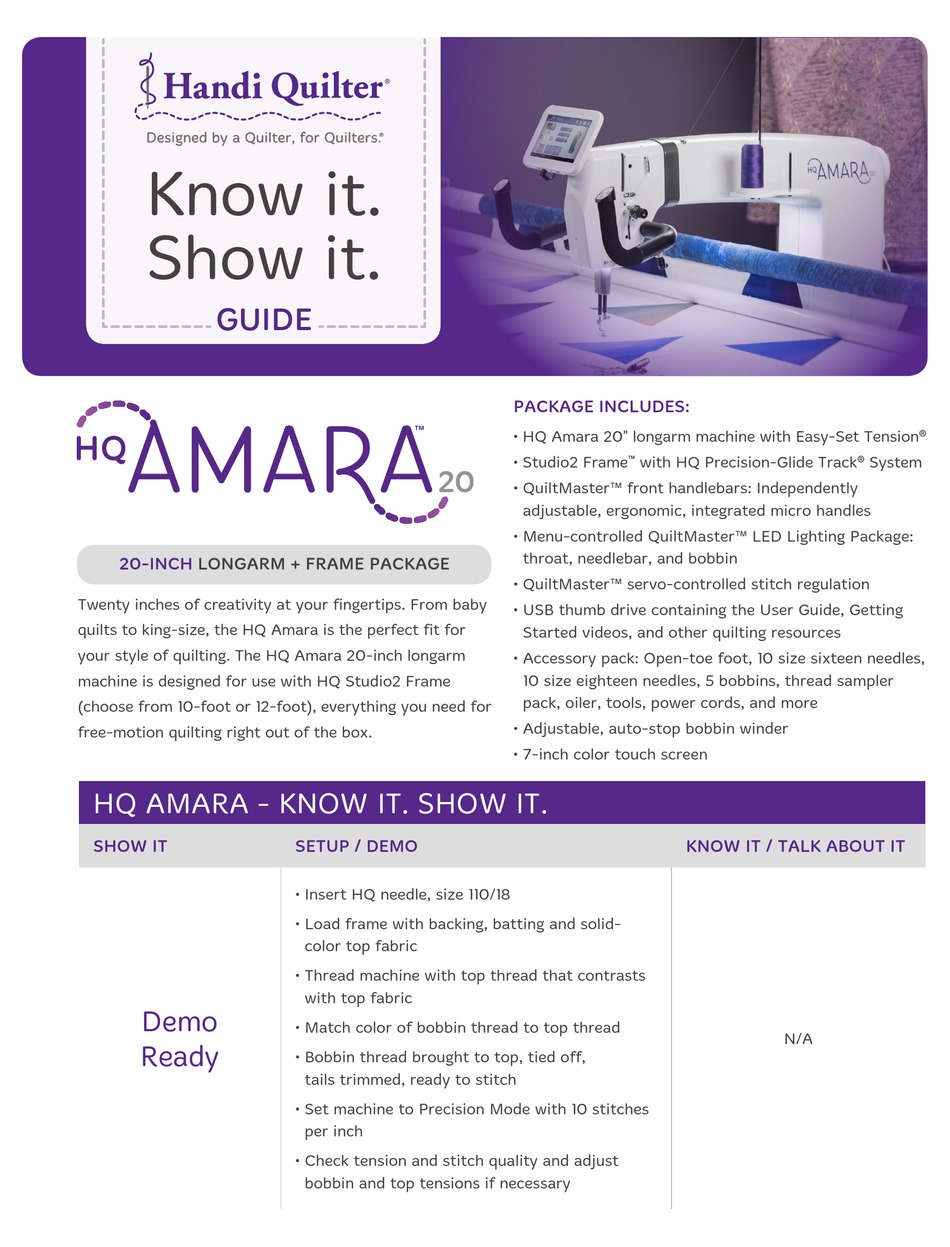 HANDI QUILTER HQ AMARA 20 SEWING MACHINE USER MANUAL ManualsLib