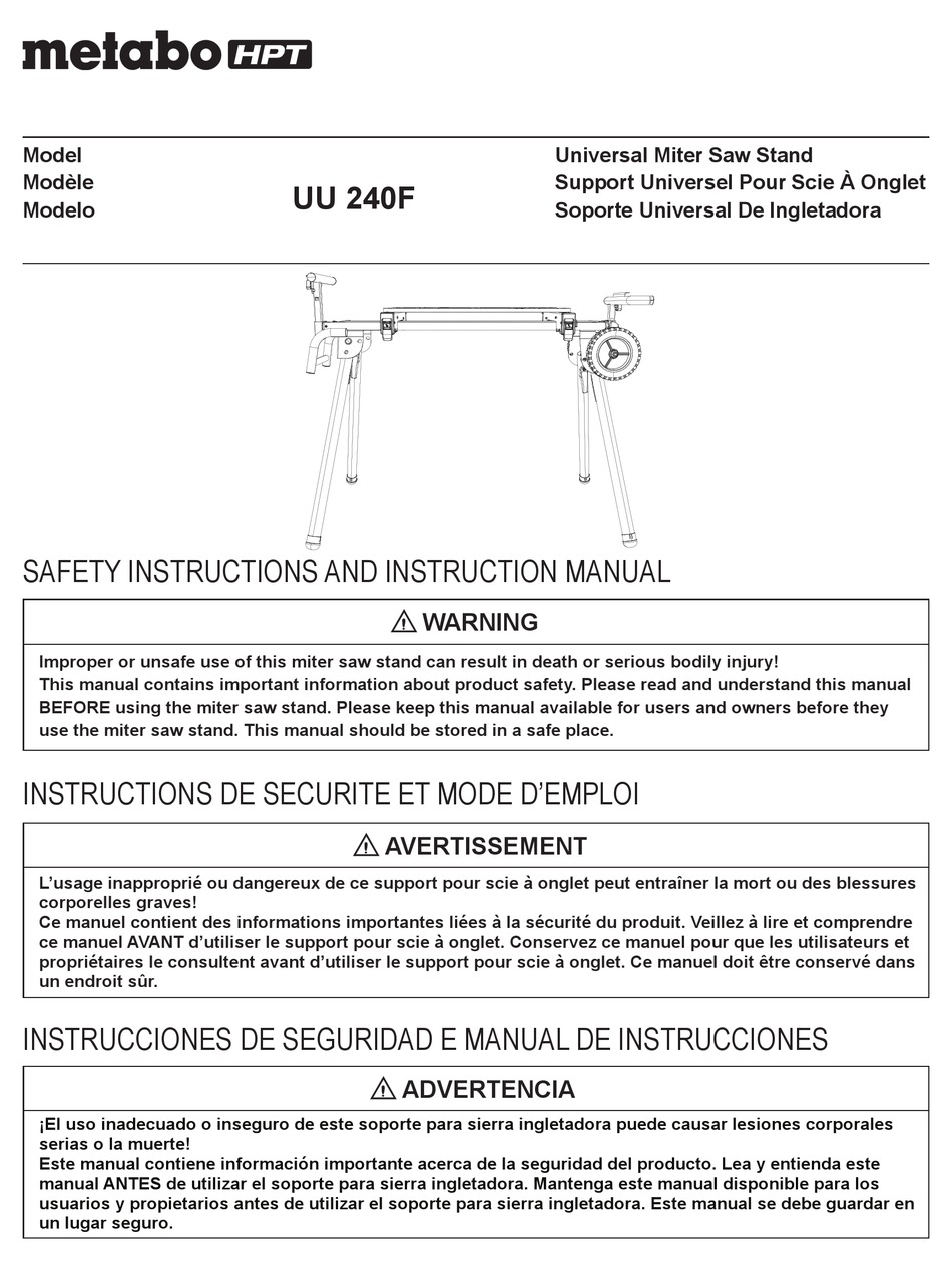 METABO HPT UU 240F SAFETY INSTRUCTIONS AND INSTRUCTION MANUAL Pdf