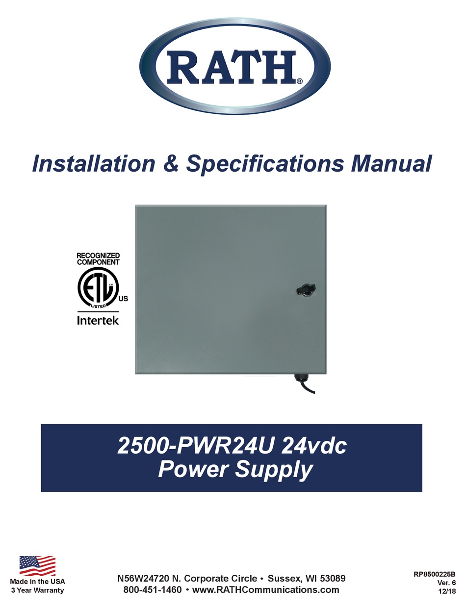 RATH 2500-PWR24U INSTALLATION & SPECIFICATIONS MANUAL Pdf Download