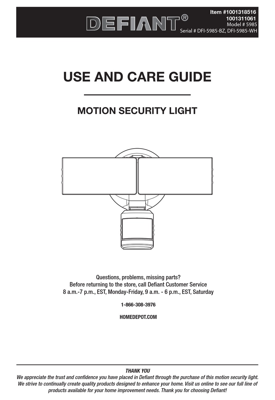 DEFIANT 5985 FLOOD LIGHT USE AND CARE MANUAL ManualsLib