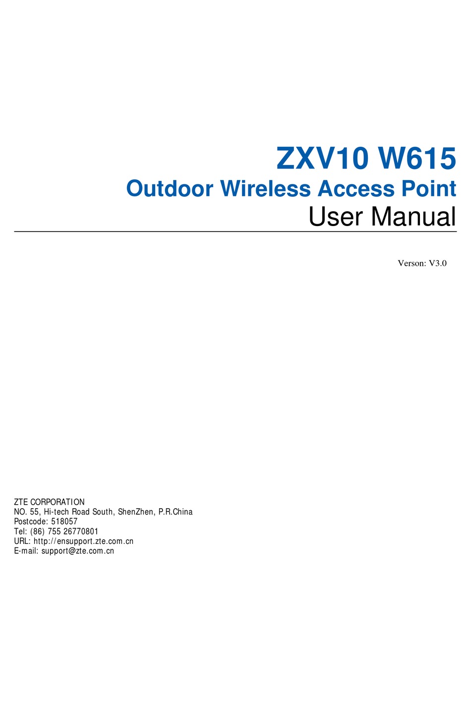 ZTE ZXV10 W615 WIRELESS ACCESS POINT USER MANUAL | ManualsLib