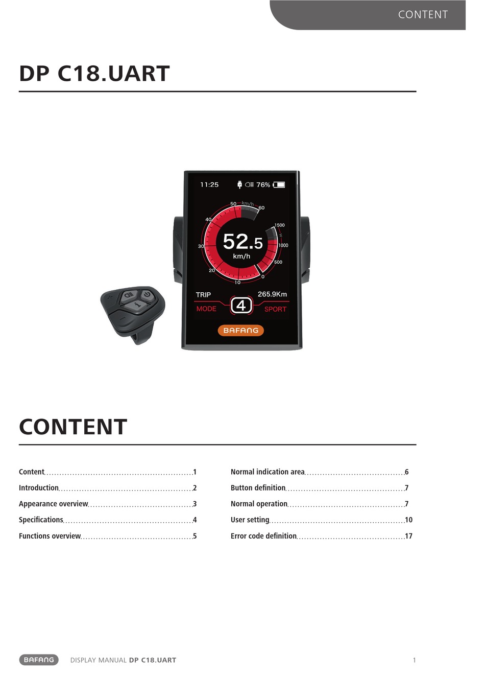 Specifications - BAFANG DP C18.UART Display Manual [Page 4] | ManualsLib