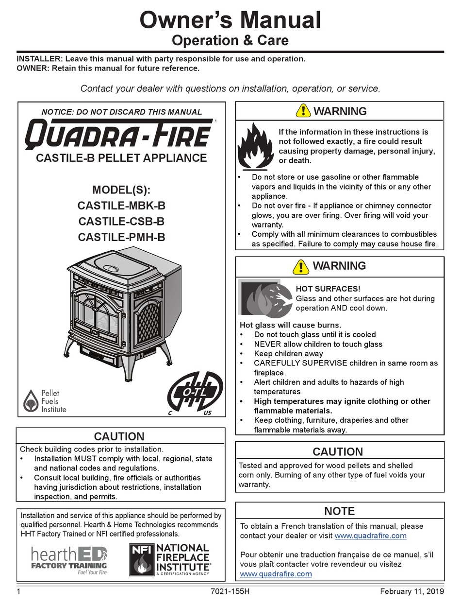 QUADRAFIRE CASTILEB SERIES STOVE OWNER'S MANUAL ManualsLib