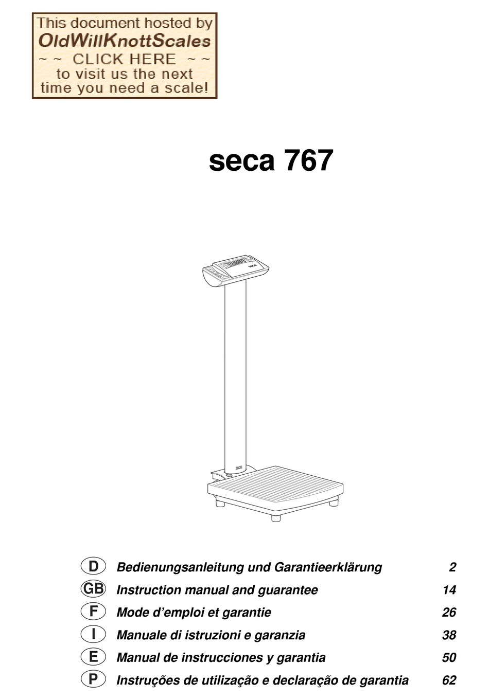 SECA 767 SCALES INSTRUCTION MANUAL AND GUARANTEE ManualsLib