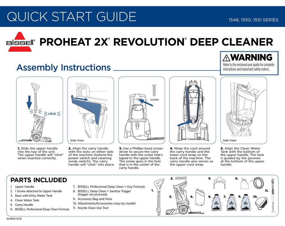 BISSELL PROHEAT 2X REVOLUTION 1548 SERIES VACUUM CLEANER QUICK START