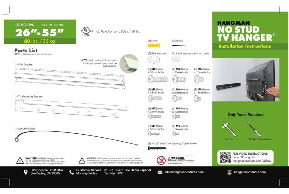 HANGMAN NO STUD TV HANGER TV MOUNT INSTALLATION INSTRUCTIONS ManualsLib