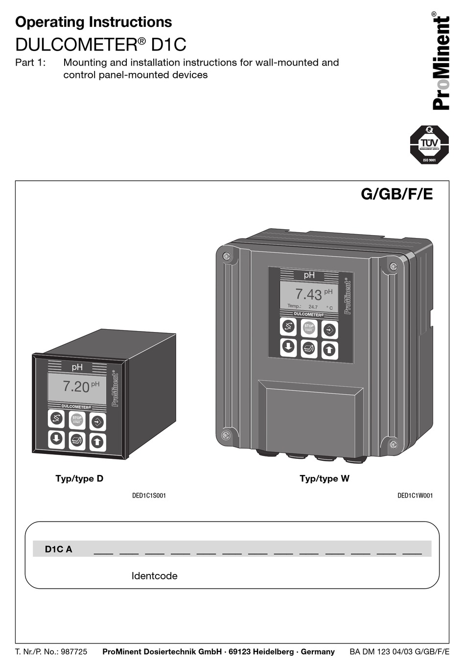 Prominent Duleter D1ca Operating Instructions Manual Pdf Download Manualslib