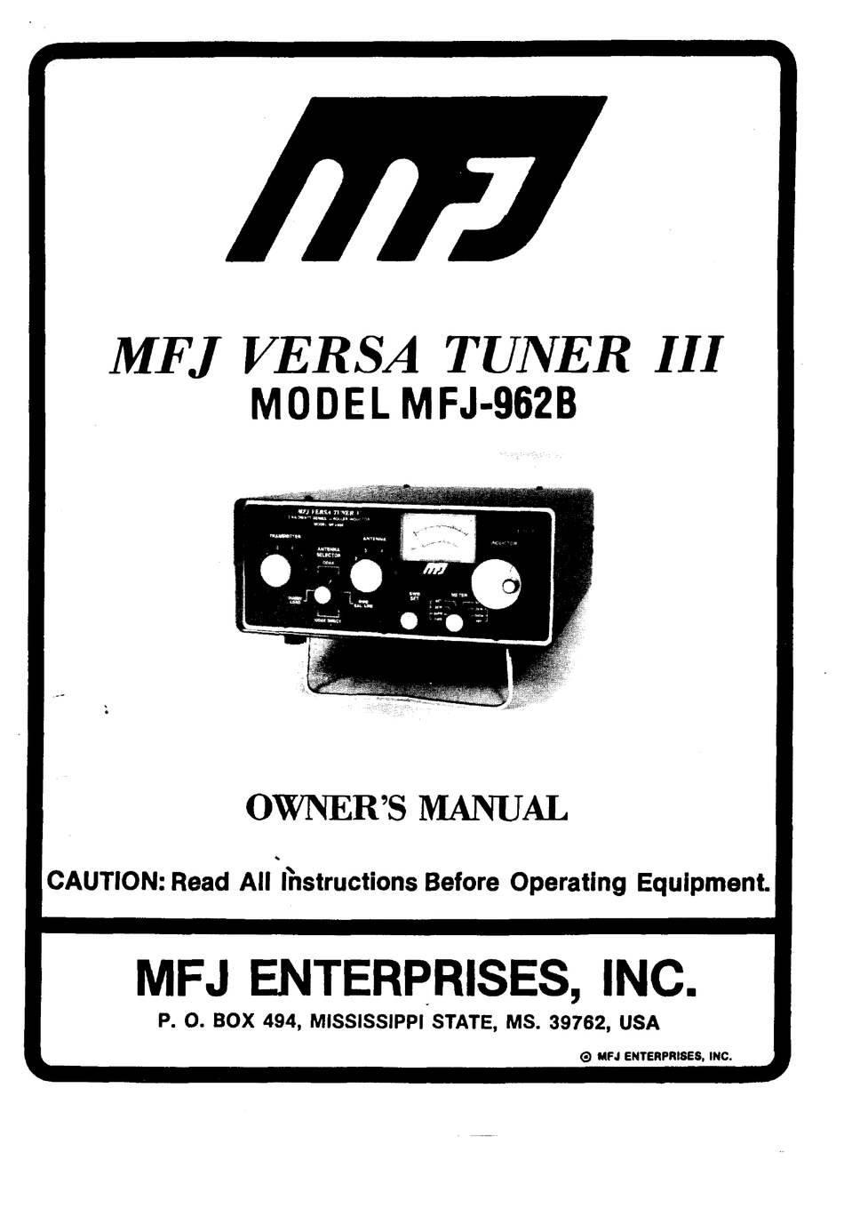 MFJ VERSA TUNER III OWNER'S MANUAL Pdf Download | ManualsLib