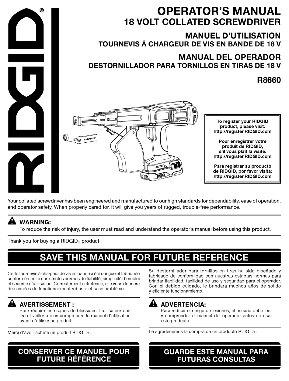 RIDGID R8660 OPERATOR'S MANUAL Pdf Download | ManualsLib