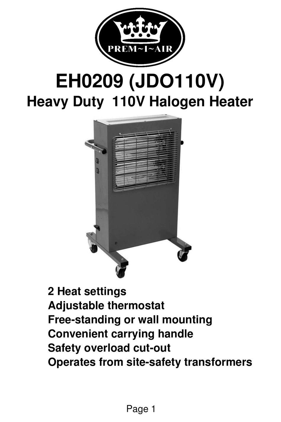 PREMIAIR EH0209 HEATER MANUAL ManualsLib